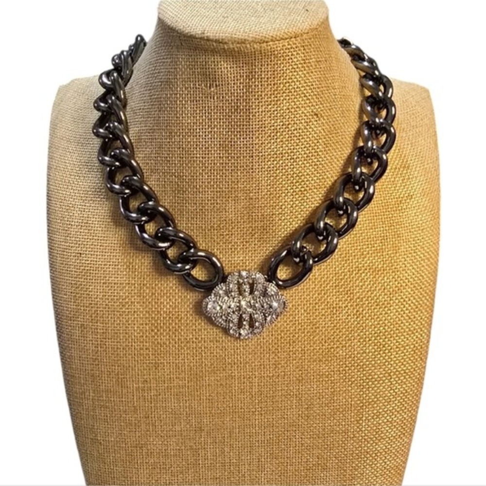 Lia Sophia Chunky Chain Statement Necklace Sparkling Crystal Clustered Pendant